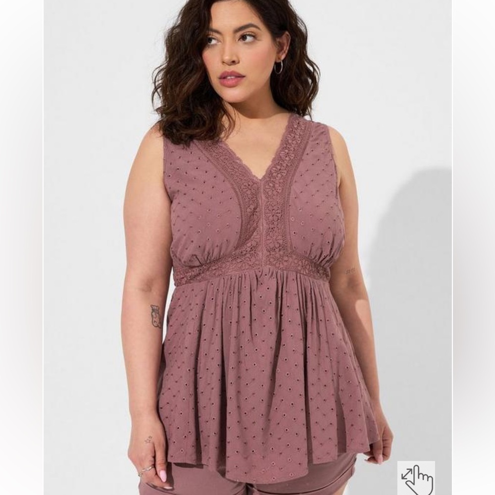 NWT Torrid Mixed Eyelet Sisterhood Baby doll Size 1 Rose Taupe - Picture 3 of 11